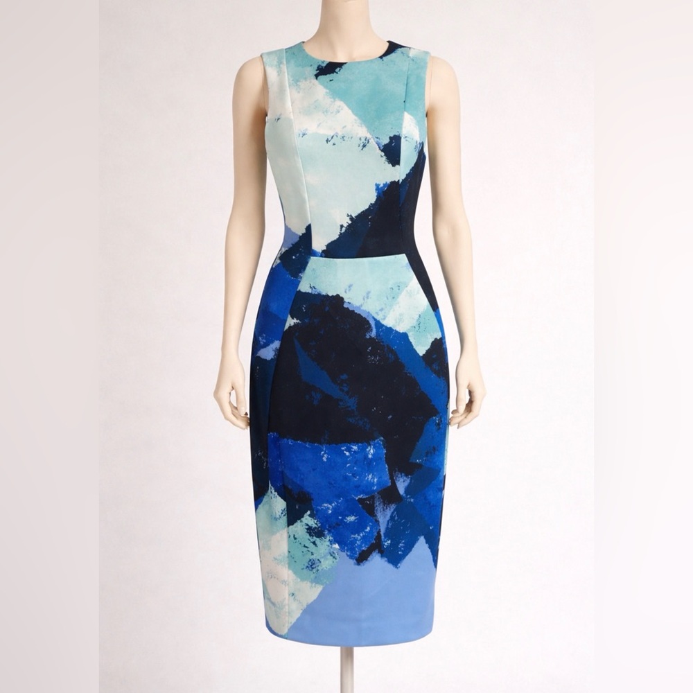 Calvin Klein Blue Abstract Midi Sheath Dress - Picture 1 of 7